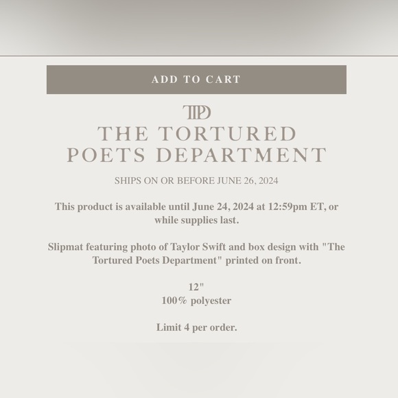 NEW Taylor Swift TTPD Slipmat - Picture 4 of 5